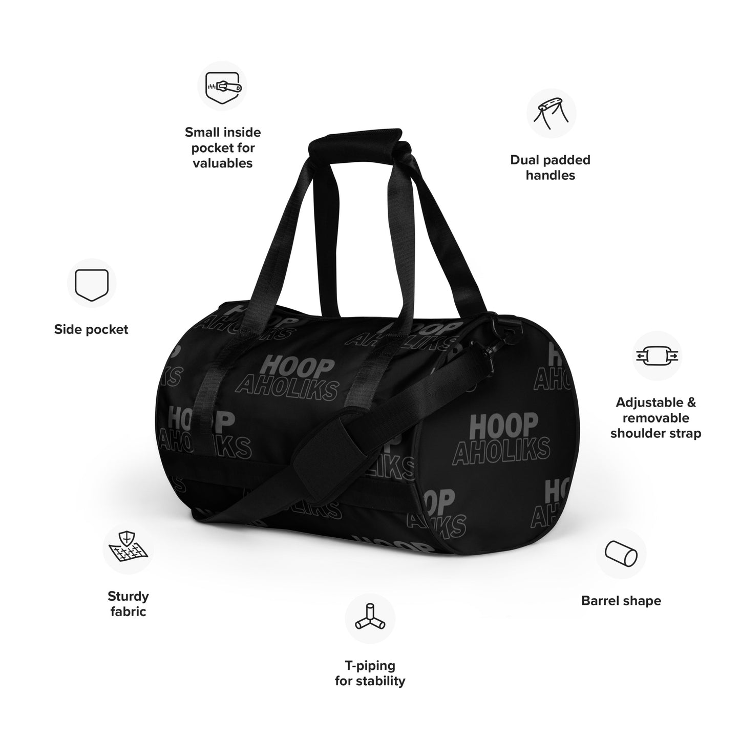 Black Varsity HoopAholiks gym bag