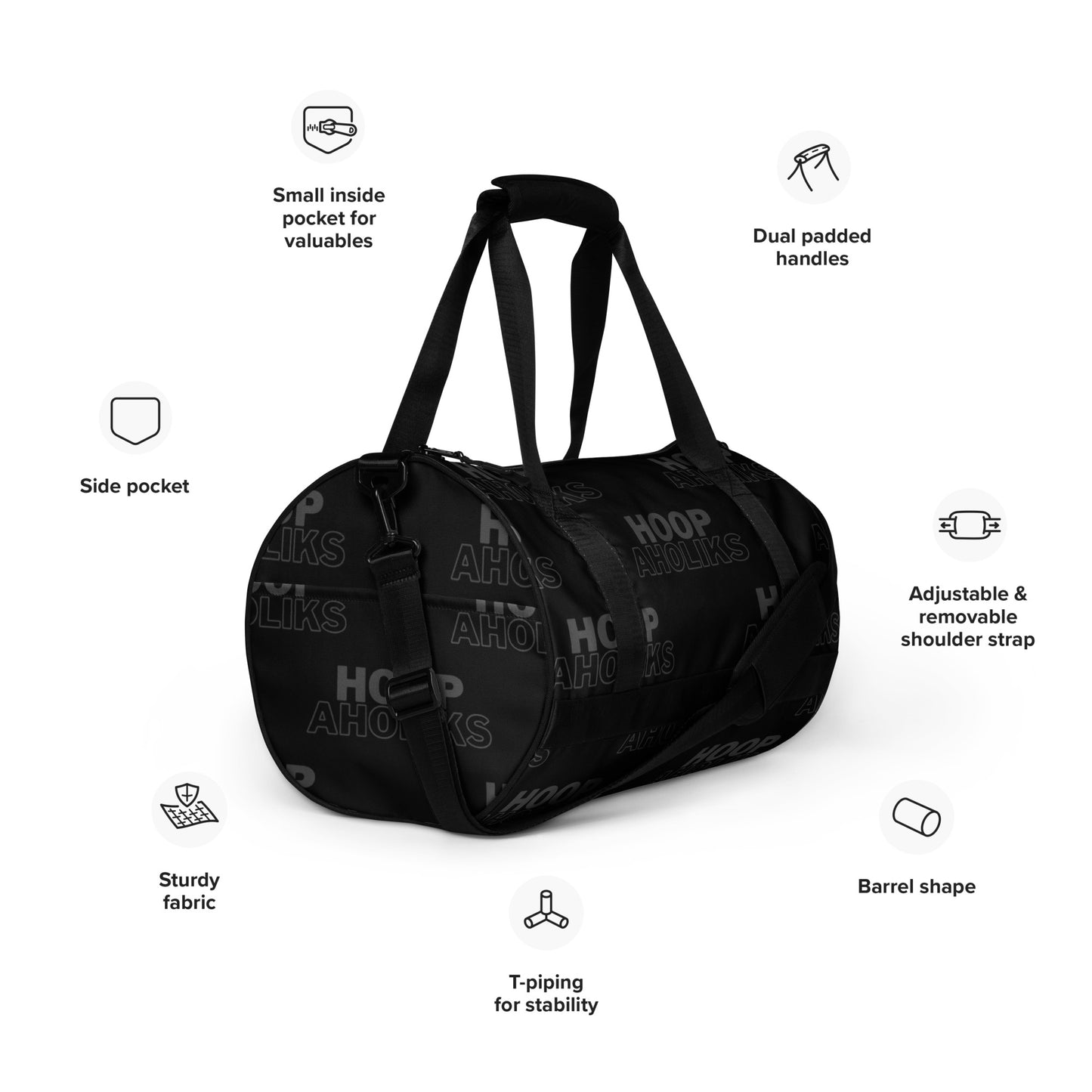 Black Varsity HoopAholiks gym bag